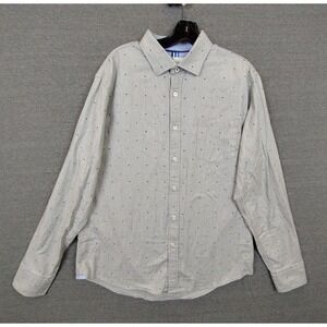 Boden Mens Shirt Large L Gray Polka‎ Dot Relaxed Fit Button Up Preppy Casual